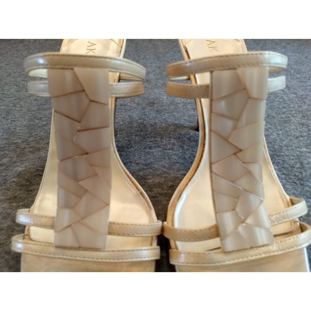 ANNE KLEIN Leather High Heel Sandals 8M Strappy Embellished Stacked Slide On